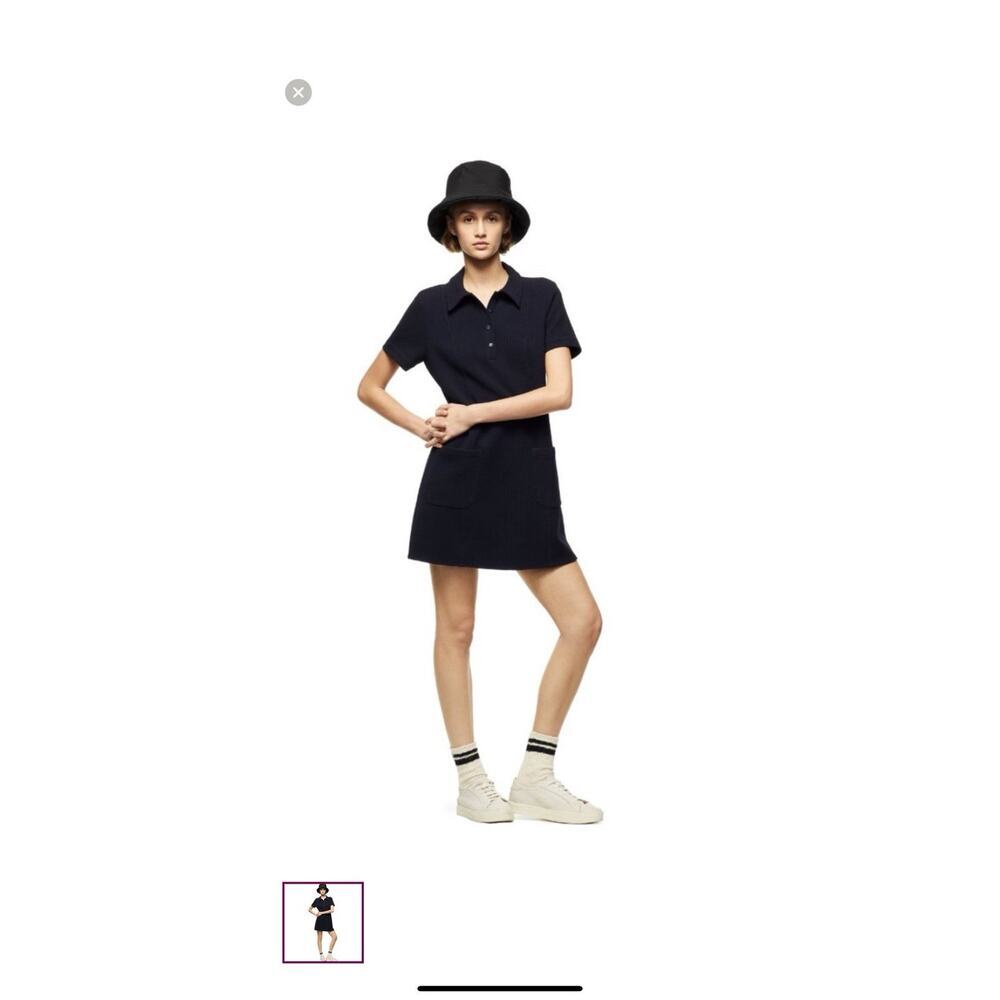 Zara Navy‎ Blue Knit Shortsleeve A Line Collared Mini Dress XS Preppy Classic